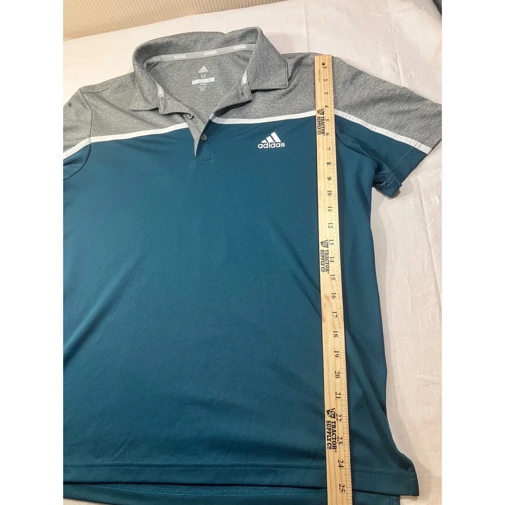 Adidas Mens Golf Polo Shirt Teal Blue Gray Colorblock Short Sleeve Size M HA6387